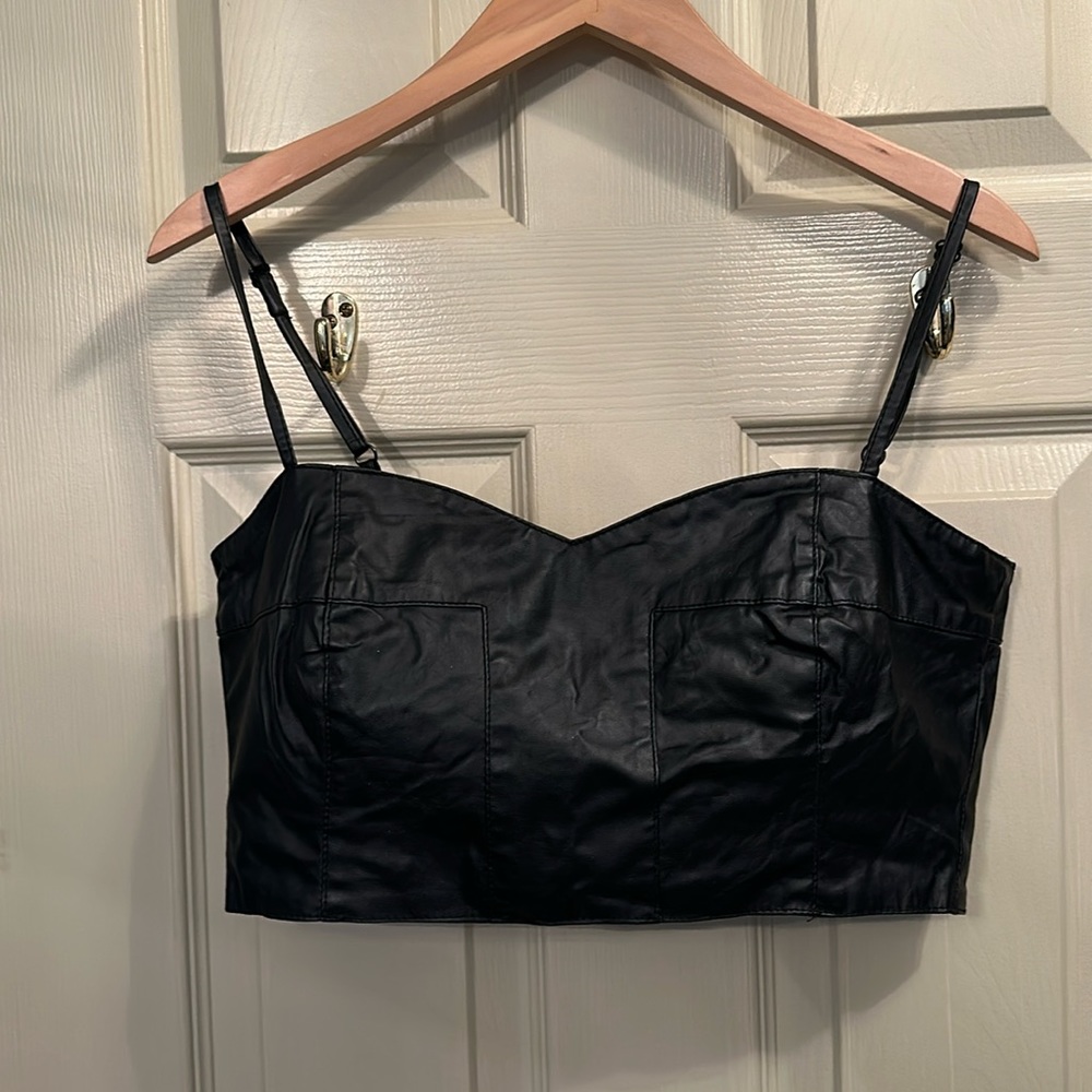 Topshop Cropped Vegan Leather Bustier Top